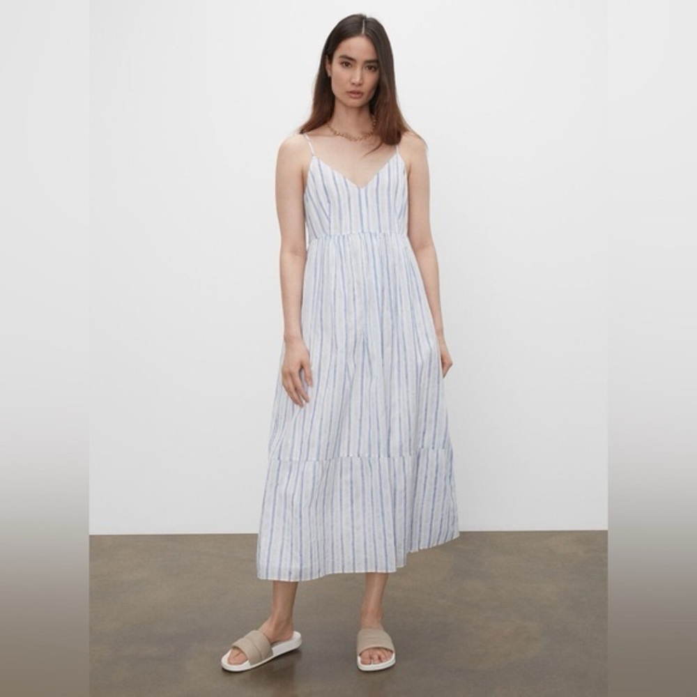 Club Monaco Sleeveless Tiered Blue & White Striped Maxi Dress, Size 0